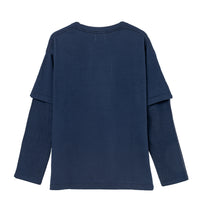 COTTON DYED LAYERED T-SHIRT (Navy)