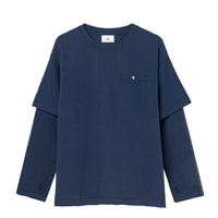 COTTON DYED LAYERED T-SHIRT (Navy)