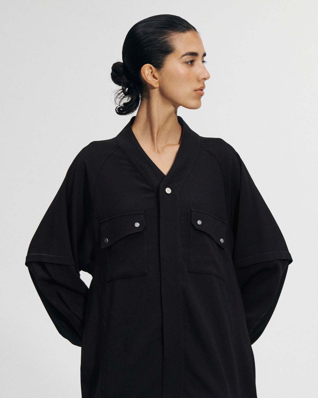 NO COLLAR UNIFORM SHIRT (Black)