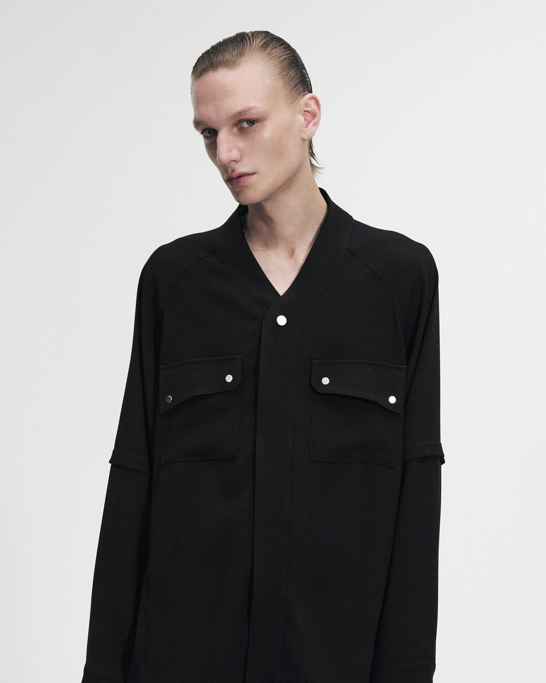 NO COLLAR UNIFORM SHIRT (Black)