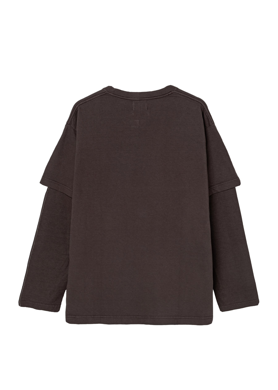 COTTON DYED LAYERED T-SHIRT (Brown)