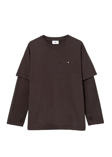 COTTON DYED LAYERED T-SHIRT (Brown)