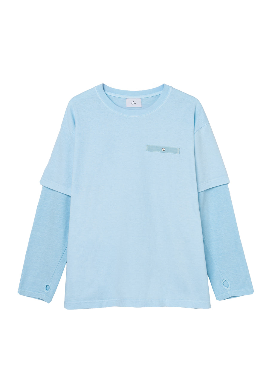 COTTON DYED LAYERED T-SHIRT (Light Blue)