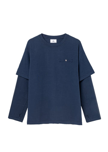 COTTON DYED LAYERED T-SHIRT (Navy)
