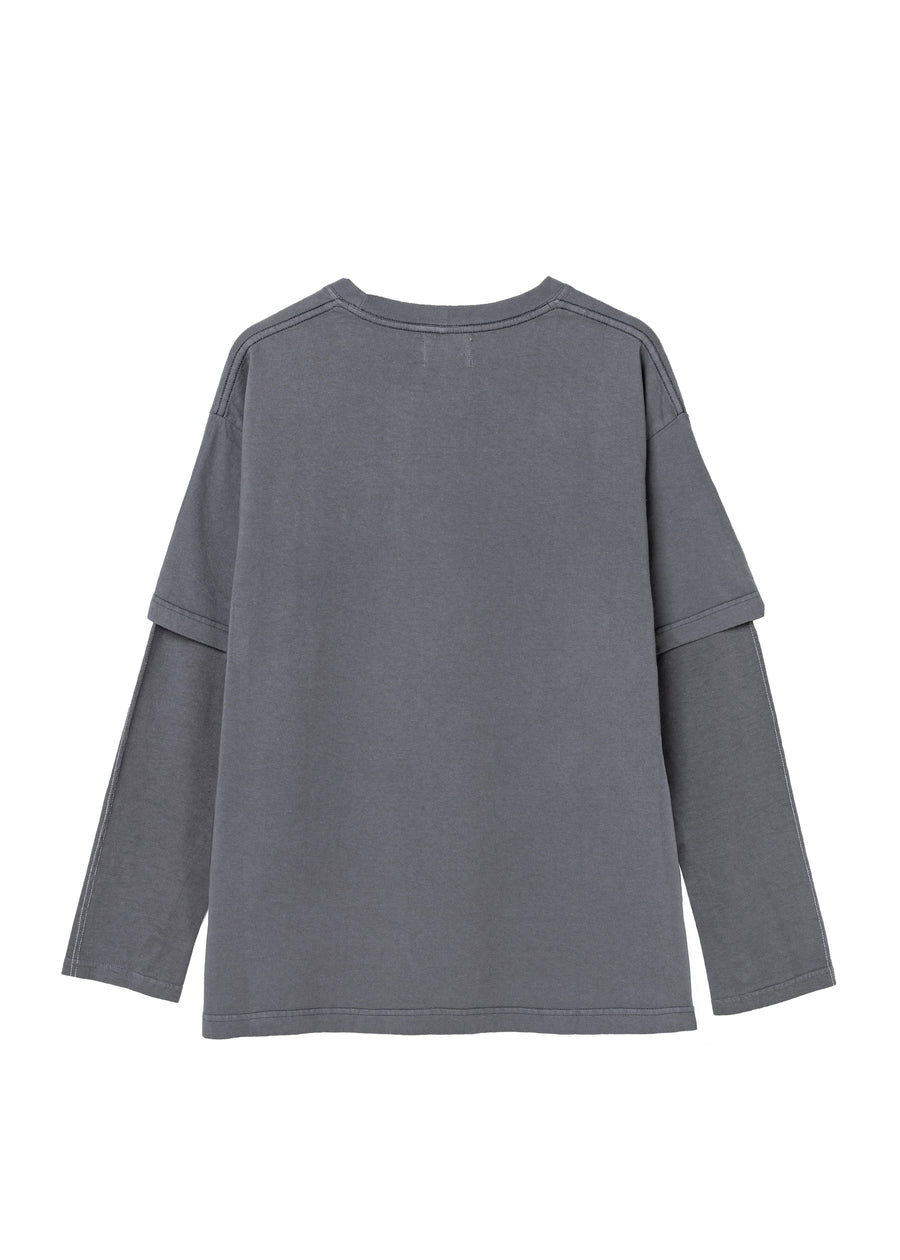 COTTON DYED LAYERED T-SHIRT (Gray)